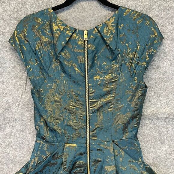 ALL SAINTS Dress Size 4 Opulence Teal Bronze Jacquard Cap Sleeve Cocktail Mini - Picture 14 of 16